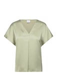 Viellette V-Neck S/S Satin Top - Noos Tops T-shirts & Tops Short-sleeved Green Vila