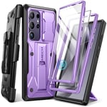 TONGATE Compatible with Samsung Galaxy S24 Ultra Case, [Bulit-in Screen Protector & Slide Camera Cover] [2 Front Frame] Military Grade Shockproof Phone Case with Kickstand & Belt-Clip 6.8", Purple