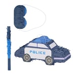 Relaxdays Piñata en Forme de Voiture de Police, bâton et Masque, HLP : 22 x 50 x 16 cm, Bleu