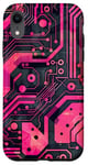 Coque pour iPhone XR Motif carte mère circuit rayé Art déco rose