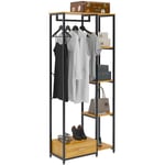 Porte-vêtements sur pied, porte-vêtements avec étagères à 5 niveaux, barre de suspension et tiroir, organisateur de rangement pour placard ouvert,