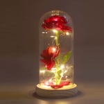 Lighted Rose Glass Decor Valentine Day Artificial Flowers Glass Decor LED Light