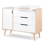 SOFIE Commode à langer à tiroirs et étagères style scandinave Blanc/Bois