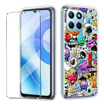 [2 in 1] Case Compatible with Honor X6/Honor 70 Lite/X8 5G Cover with 1 Pack Tempered Glass Screen Protector for X6/70 Lite/X8 5G, Slim Fit Soft TPU Shockproof Anti-Scratch Phone Cover Multicolor