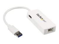 Startech.Com Usb 3.0 To Gigabit Ethernet Adapter Nic W/ Usb Port (White) - Usb 3.0 Nic - 10/100/1000 Mbps Usb 3.0 Lan Adapter (Usb31000sptw) - Nätverksadapter - Usb 3.0 - Gigabit Ethernet - Vit