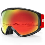 Findway Masque de Ski, Lunette de Ski pour Homme Femme Adulte, Masqué Ski OTG pour Ski et Snowboard Anti-buée, Anti-UV Rouge Photochromique Lentille Sphérique