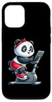 Coque pour iPhone 14 Pro Panda sur vélo d'appartement Gym Fitness Entraînement Sport