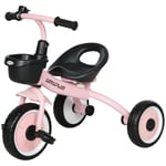 AIYAPLAY trehjuling, barncykel med justerbar sits, balanscykel med cykelkorg, ringklocka, barncykel med pedaler, för barn 2-5 år, metall, rosa