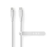 Nedis Lightning Kaapeli | USB 2.0 | Apple Lightning 8-Pin | USB-C™ Uros | 480 Mbps | Niklattu | 1.50 m | Pyöreä | Silikoni | Valkoinen | Laatikko