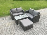 High Back Rattan Garden Furniture Set with Loveseat Sofa Coffee Table Footstool Outdoor Patio Lounge Sofa Set