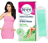 Veet Wax Strips, Body & Leg Hair Removal Easy-Gel wax For Dry Skin Pack of 8