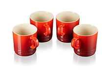 Le Creuset Stoneware Mugs, Set of 4, 350 ml each, Cerise, 4 Count (Pack of 1)