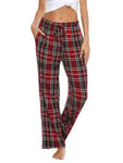 Vlazom Pantalon de Pyjama Femme Bas de Pyjama Femmes à Carreaux Pantalon de Nuit avec Poches，Vin Rouge，S