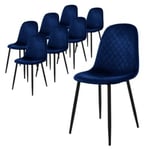 Lot de 8 chaises de salle à manger bleu foncé velours avec dossier