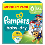 Pampers Baby-Dry Paw Patrol Edition Size 6, 164 Nappies, 13kg - 18kg, Monthly Pack, with A Stop & Protect Pocket to Help Prevent Leaks at The Back