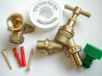 Outdoor / Outside Tap Kit, With Garden Hose Pipe Fitting & 15mm Wall Plate Elbow