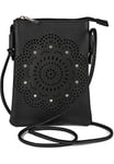 styleBREAKER Mini sac à bandoulière pour femme avec motif découpé au laser et strass, Pochette pour téléphone portable, sac à main 02012367, couleur:Noir