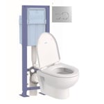 Pack WC suspendu compact sans bride DURAVIT Duravit No.1 abattant frein de chute + bati support SIAMP + Plaque de commande chromée