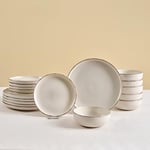 Karaca Hekka Dinner Set for 6 People - 18-Piece Stoneware Dinner Set, Dinnerware Sets with Plate and Bowl Set, Round & Modern Crockery Set, Cream