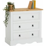 Idimex - Commode tequila buffet bahut vaisselier en bois style mexicain avec 3 grands tiroirs, en pin massif lasuré blanc et brun - Blanc/Brun