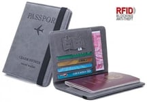 Passfodral med RFID Skydd + 4 Kortfack Grå Mocca Läder