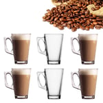 6 Latte Glasses Tea Cappuccino Glass Tassimo Costa Coffee Cups Mugs with  Spoons