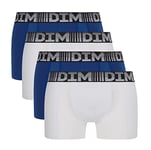 DIM Boxer Homme 3D Flex Air Respirabilité & Liberté De Mouvement x4, Bleu Acier/Blanc, L