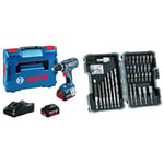 Bosch Professional 18V System perceuse-visseuse sans-fil GSR 18V-28 (couple maxi (tendre/dur)) : 28/63 Nm, 2 batteries, chargeur) + 35 pièces Coffret de Forets á HSS et d'embouts de vissage Extra Hard