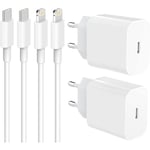 (2x) iPhone snabbladdare USB-C strömadapter 20W + Kabel Vit - (1 Meter)