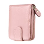 Korthållare plånbok för kvinnor/män, liten läder dragkedja Kortfodral case med ID-fönster, 11*8*4cm Pink