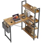 CubiCubi Petit bureau d'ordinateur en forme de L, 100 cm, avec étagères, bureau d'angle pour bureau à domicile, pour écrire, avec sac de rangement, marron rustique