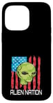 iPhone 14 Pro Max Funny Alien UFO USA Flag and Green Alien Head Case