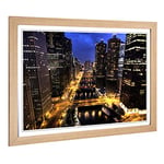 Big Box Art Framed Print of City and Buildings at Night Design | Wall Art Picture | Home Decor for Kitchen, Living, Dining Room, Bedroom, Hallway, Office, Oak, A2 / 24.5x18 Inch / 62x45cm