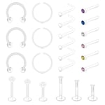 VFUN Clear Nose Stud 20g Nose Rings for School Plastic Nose Studs Lip Stud Tragus Piercing Acrylic Earrings Retainer