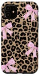 iPhone 11 Light Pink Ribbon Bow Coquette On Cheetah Leopard Print Case