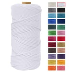 Macrame Cord 4mm x 109 Yards, JeogYong Thick Natural Cotton Cord Yarn Thread, 4-Strand Twisted Spool Twine String Cotton Rope for DIY Crafts, Wall Hangings, Plant Hangers, Home Decorations (White)