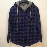 Women'S Shirt Men Women Casual Red Plaid Shirt Hooded Long Sleeve England Shirt Tops Men Harajuku Black Checkered Blouse Couple Clothes-Blue_Xl