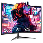 Z-Edge 27 Inch QHD Curved Gaming Monitor 165Hz(DP) 144Hz(HDMI) 1ms MPRT 2K 2560x1440 16:9 Curved Screen, Ultra-Thin Bezel, FreeSync, HDMI 2.0 & DisplayPort 1.4, VESA Mountable, Black