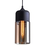 Lustre Suspension en Verre Ambré E27 Noir Plafonnier Luminaire Salle à Manger Chambre Hôtel Noir - 13cm Cylindrique