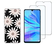 NOVAGO Compatible avec Huawei P30 Lite -Pack 2 en 1-Coque Souple Solide Anti Choc avec Impression + 2 Films Protection écran Verre trempé résistant (Coque+2 Films, Fleur Rose)