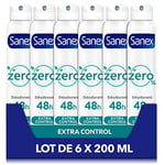 SANEX - Spray Deodorant 0% Extra Control - Deodorant Homme & Femme - Efficacite 48h - Sans Alcool, Sans Sels d'Aluminium - Lot de 6 x 200mL