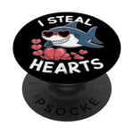 Cool Shark I Steal Hearts Valentines Day Funny Shark Boy Kid PopSockets Adhesive PopGrip