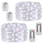 Livired [Lot de 2 LED Guirlande Lumineuse Pile 10M 100LED avec Télécommande & 8 Programme, pour Chambre, Noel Sapin, Mariage, Halloween, Interieur, Fête Soirée Jardin Décoration(Blanc)