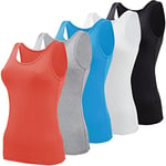 BQTQ 5 Pcs Tank Tops for Women Undershirt Sleeveless Vest Tops for Women and Girls (Black, White, Grey, Deepskyblue, Salmon, L)