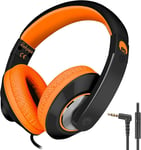 Casque Audio Enfant,Over Ear Casque Filaire Avec Micro Pour Enfants,Serre-Tete Ajustable,Audio Jack 3,5Mm,Pour Garçons Filles Ecole Voyage Pc Tablette Telephones(Noir Orange)