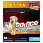 Bounce Pet Hair & Lint Guard Mega Dryer Sheets 3X Pet Hair Fighter, 130 Count