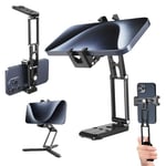 NEEWER Phone Tripod Mount with Cold Shoes & 1/4" 3/8" Holes, All Metal Multi Angle & Height Adjustable Tri Fold Desk Tripod with 3 Split Legs, Handheld Phone Grip Compatible with iPhone Samsung, SP-04