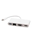 C2G USB C to HDMI VGA USB A & RJ45 Adapter - 4K 30Hz - White - docking station - USB-C / Thunderbolt 3 - VGA HDMI - GigE