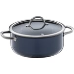 WMF Fusiontec Inspire Grande casserole à induction avec couvercle en verre et céramique high-tech résistante aux rayures, non revêtue, bleu foncé, 24 cm, fabriquée en Allemagne