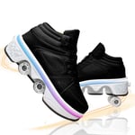 Fbestxie Outdoor Roller Skates for Women Invisible Four Rounds of Running Shoes Deformation Parkour Shoes with 7 Color Led Light Comfortable Breathable,high top with light black,40